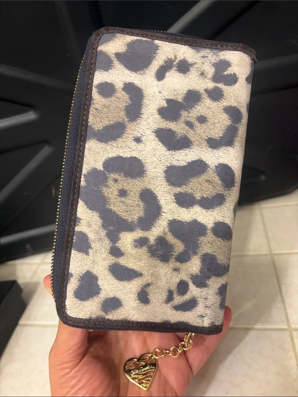 Just Cavalli Leopard-Print Zip Wallet in Beige and Gray